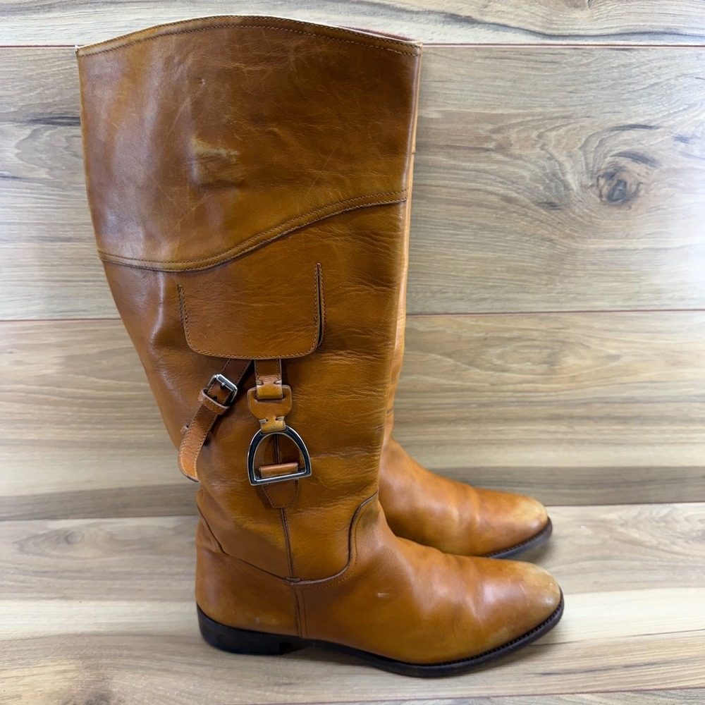 RALPH‎ LAUREN Collection Purple Womens 9.5 B Riding Boots Cognac Leather